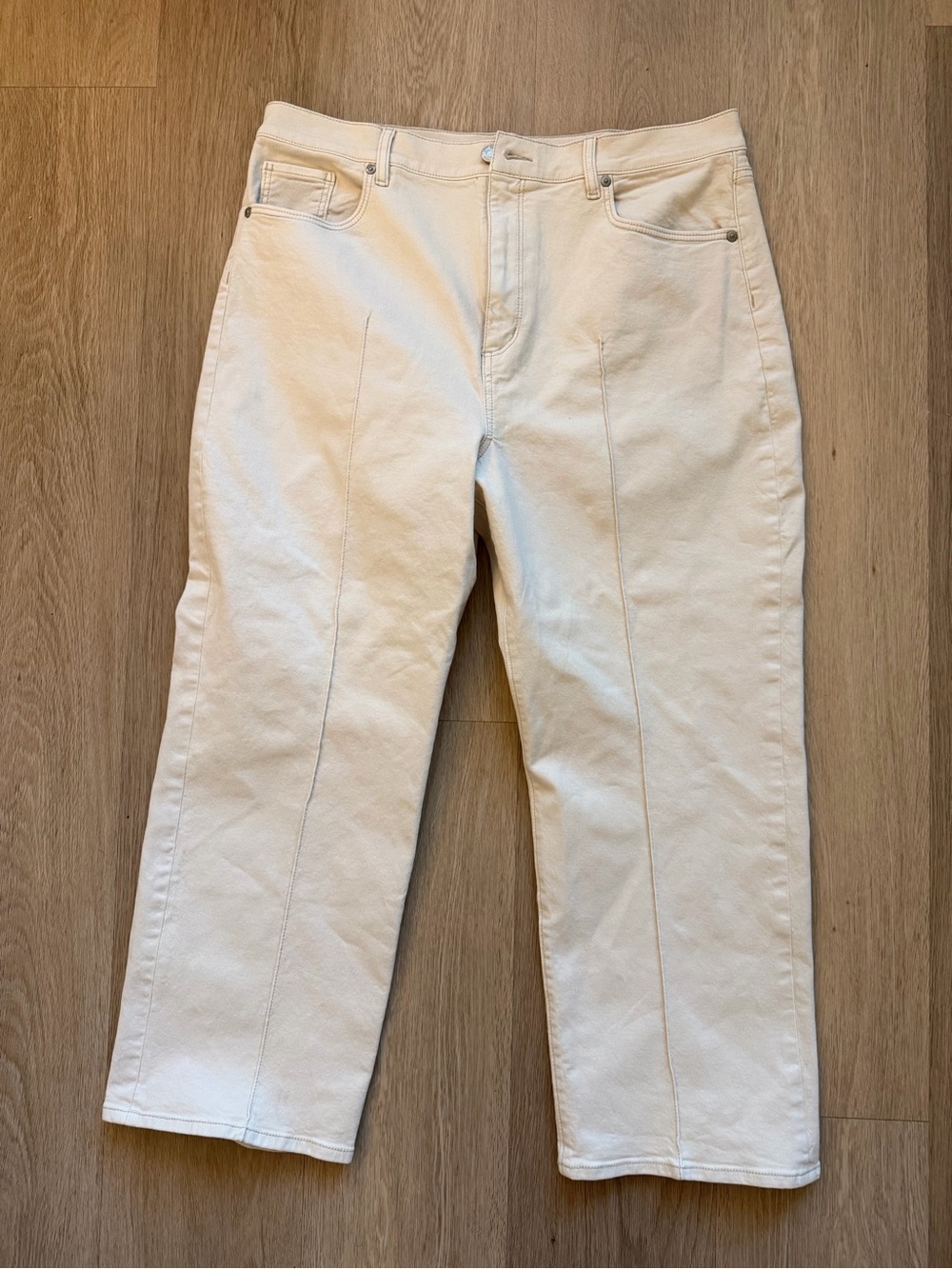 LOFT Front Seam High Rise Wide Leg Jeans Cream Off-White Size 16P / 33P